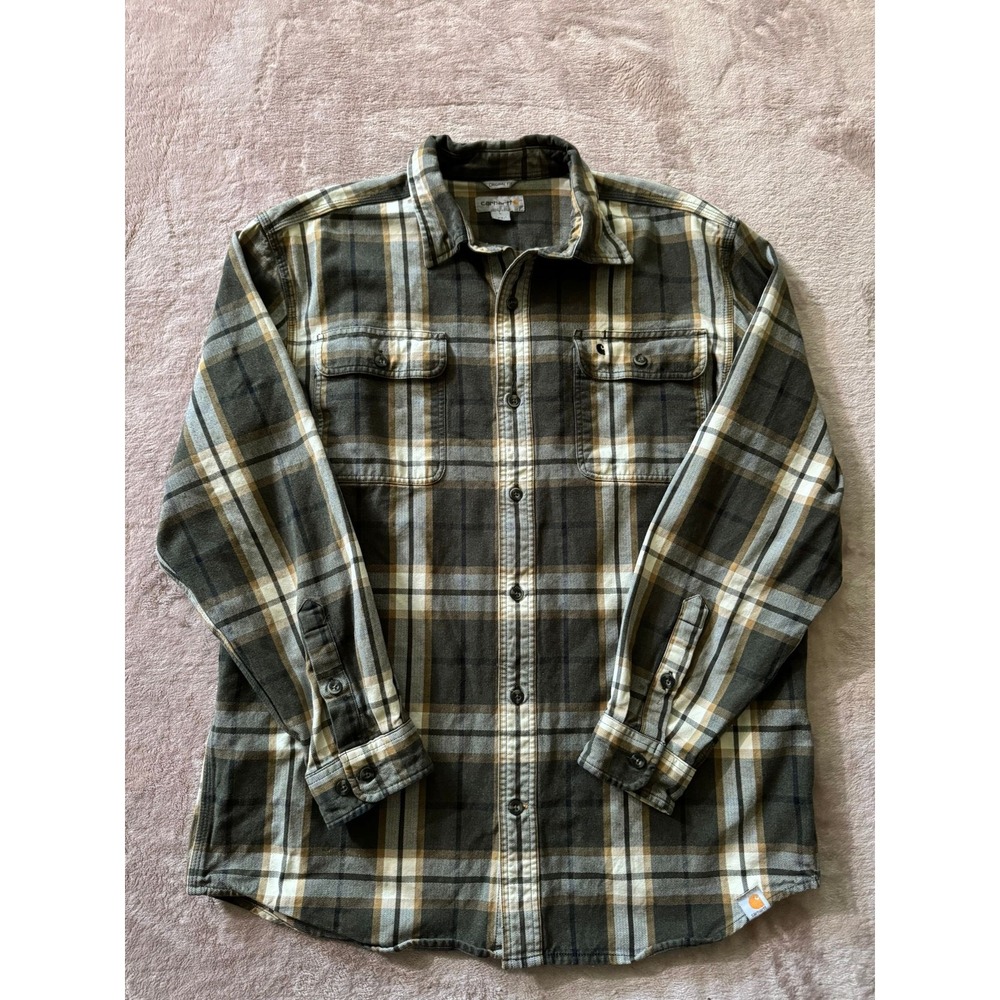 Carhartt Mens Flannel Shirt Plaid Button‎ Up Long Sleeve Workwear Chore Size L